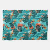 Kleurrijke tropische palmbladeren en hibiscusbloem theedoek (Horizontaal)