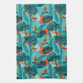 Kleurrijke tropische palmbladeren en hibiscusbloem theedoek (Verticaal)