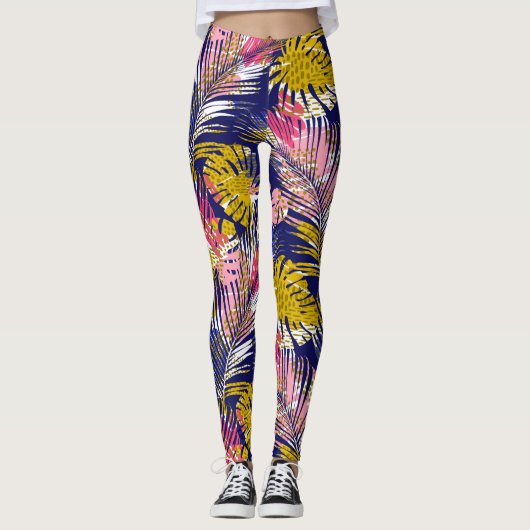 Kleurrijke tropische palmen, Abstracte Cheetah-afd Leggings (Voorkant)