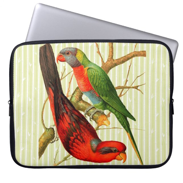 Kleurrijke  tropische papegaaien illustratie laptop sleeve (Voorkant)