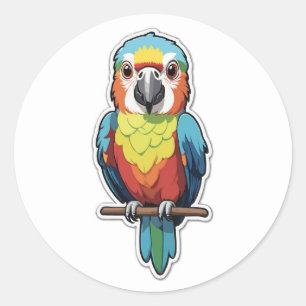 Kleurrijke Tropische Parrot Cartoon Illustratie Ronde Sticker