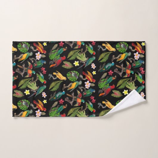 Kleurrijke tropische parrots, bladeren en bloemen bad handdoek (Handdoek)