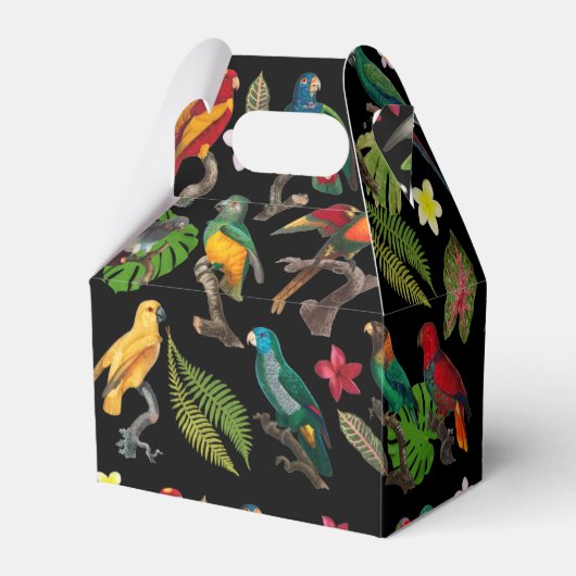 Kleurrijke tropische parrots, bladeren en bloemen bedankdoosjes (Achterkant)