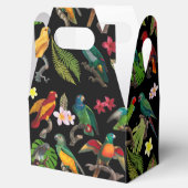 Kleurrijke tropische parrots, bladeren en bloemen bedankdoosjes (Geopend)
