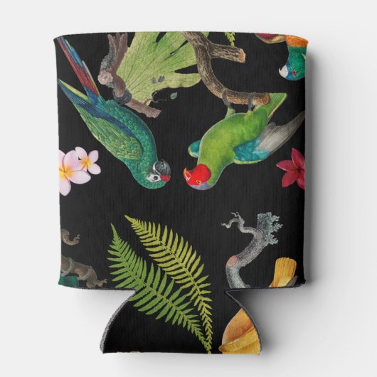 Kleurrijke tropische parrots, bladeren en bloemen blikjeskoeler (Achterkant)