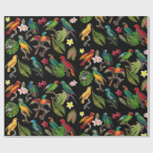 Kleurrijke tropische parrots, bladeren en bloemen cadeaupapier (Vlak)