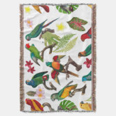 Kleurrijke tropische parrots, bladeren en bloemen deken (Voorkant Verticaal)