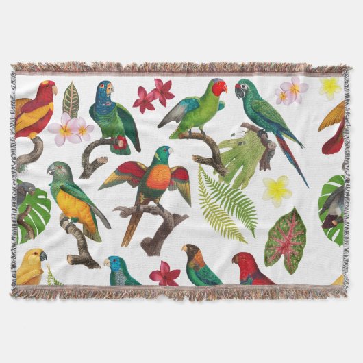 Kleurrijke tropische parrots, bladeren en bloemen deken (Voorkant)