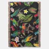 Kleurrijke tropische parrots, bladeren en bloemen deken (Voorkant Verticaal)