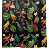 Kleurrijke tropische parrots, bladeren en bloemen douchegordijn (Voorkant)