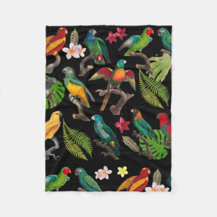 Kleurrijke tropische parrots, bladeren en bloemen fleece deken