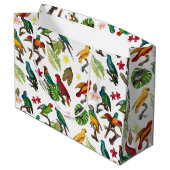Kleurrijke tropische parrots, bladeren en bloemen groot cadeauzakje (Achterkant Gekanteld)