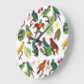 Kleurrijke tropische parrots, bladeren en bloemen grote klok (Hoek)