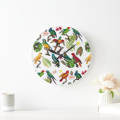 Kleurrijke tropische parrots, bladeren en bloemen grote klok (Huis)