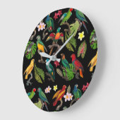 Kleurrijke tropische parrots, bladeren en bloemen  grote klok (Hoek)