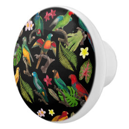 Kleurrijke tropische parrots, bladeren en bloemen keramische knop
