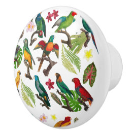 Kleurrijke tropische parrots, bladeren en bloemen keramische knop