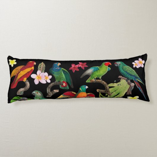 Kleurrijke tropische parrots, bladeren en bloemen lichaamskussen (Achterkant)