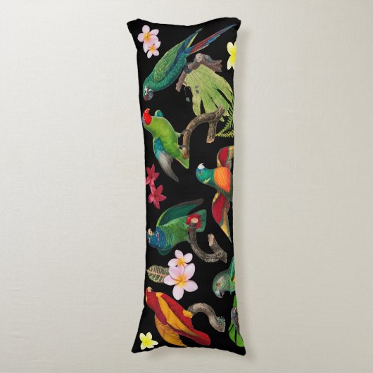 Kleurrijke tropische parrots, bladeren en bloemen lichaamskussen (Voorkant Verticaal)