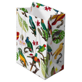 Kleurrijke tropische parrots, bladeren en bloemen medium cadeauzakje