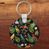 Kleurrijke tropische parrots, bladeren en bloemen sleutelhanger (Voorkant)