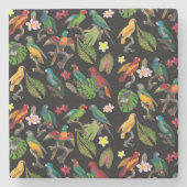 Kleurrijke tropische parrots, bladeren en bloemen stenen onderzetter (Voorkant)