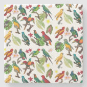 Kleurrijke tropische parrots, bladeren en bloemen stenen onderzetter (Voorkant)