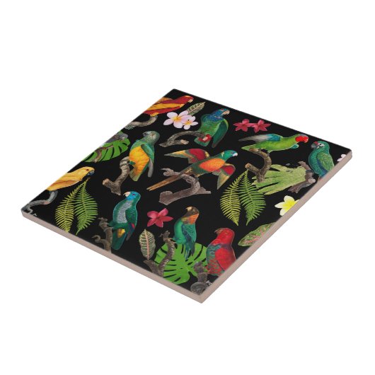 Kleurrijke tropische parrots, bladeren en bloemen tegeltje (Zijkant)