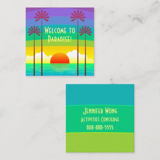Kleurrijke tropische regenboog oceaan zonsondergan vierkante visitekaartje (Voorkant / Achterkant)