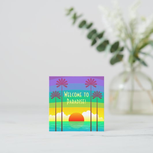 Kleurrijke tropische regenboog oceaan zonsondergan vierkante visitekaartje (Staand voorkant)