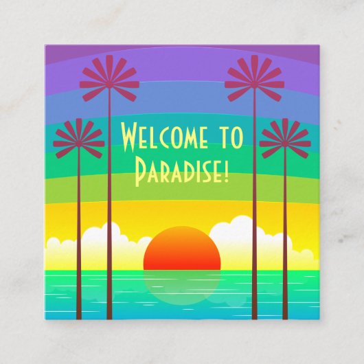 Kleurrijke tropische regenboog oceaan zonsondergan vierkante visitekaartje (Voorkant)