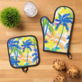 KLEURRIJKE TROPISCHE RETRO PALMBOMEN OVENWANT & PANNENLAP SET (Top down)