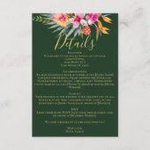 Kleurrijke Tropische Roze Bloemen Wedding Details Informatiekaartje (Voorkant)