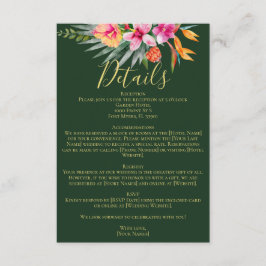 Kleurrijke Tropische Roze Bloemen Wedding Details Informatiekaartje