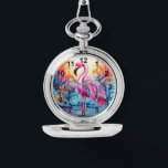 Kleurrijke Tropische Roze Flamingo Elegante Vrouwe Horloge<br><div class="desc">Kleurrijke Tropical Pink Flamingo Elegant Womans Watches beschikt over een kleurrijk tropisch paradijs met een roze flamingo omgeven door tropische bloemen. Creëer door Evco Studio www.zazzle.com/store/evcostudio</div>