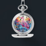 Kleurrijke Tropische Roze Flamingo Elegante Vrouwe Horloge<br><div class="desc">Kleurrijke Tropical Pink Flamingo Elegant Womans Watches beschikt over een kleurrijk tropisch paradijs met een roze flamingo omgeven door tropische bloemen. Creëer door Evco Studio www.zazzle.com/store/evcostudio</div>