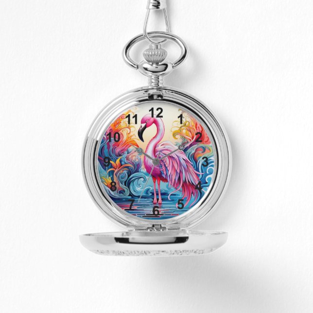 Kleurrijke Tropische Roze Flamingo Elegante Vrouwe Horloge (Voorkant)