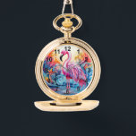 Kleurrijke Tropische Roze Flamingo Elegante Vrouwe Horloge<br><div class="desc">Kleurrijke Tropical Pink Flamingo Elegant Womans Watches beschikt over een kleurrijk tropisch paradijs met een roze flamingo omgeven door tropische bloemen. Creëer door Evco Studio www.zazzle.com/store/evcostudio</div>