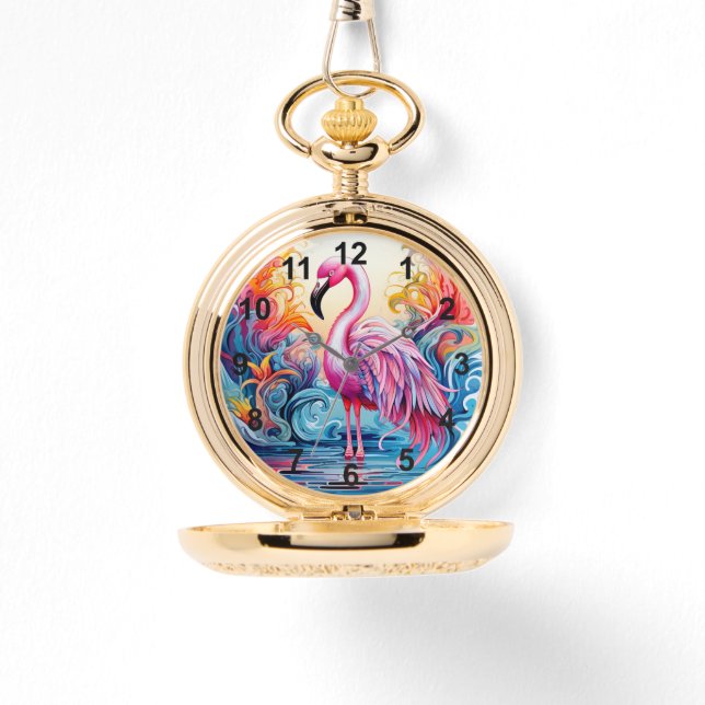 Kleurrijke Tropische Roze Flamingo Elegante Vrouwe Horloge (Voorkant)
