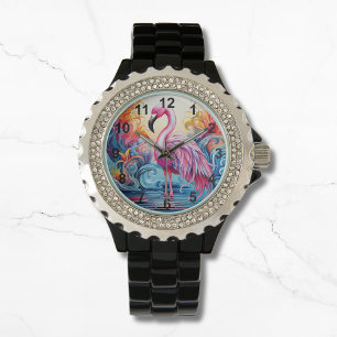 Kleurrijke Tropische Roze Flamingo Elegante Vrouwe Horloge