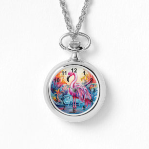 Kleurrijke Tropische Roze Flamingo Elegante Vrouwe Horloge