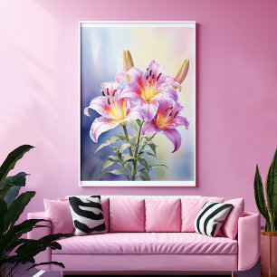 Kleurrijke Tropische Roze Lelie Bloemig Poster
