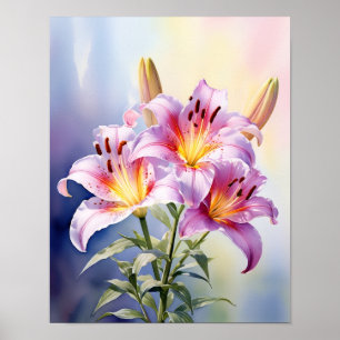 Kleurrijke Tropische Roze Lelie Bloemstuk Poster
