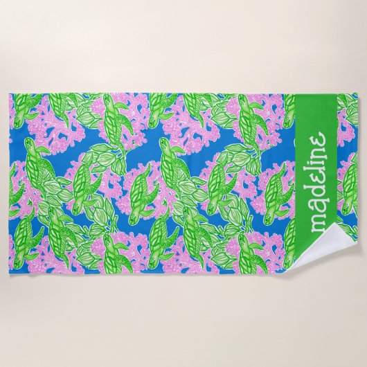 Kleurrijke tropische schildpadden patroon geperson strandlaken (Voorkant)