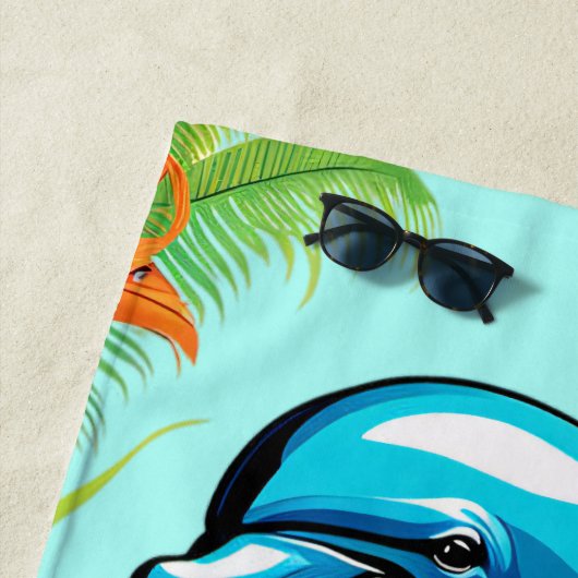 Kleurrijke Tropische Strand Dolfijn Jumping Strandlaken (In situ)