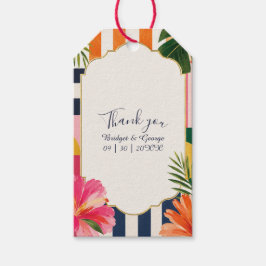 Kleurrijke tropische streep zomer bruiloft bloemen cadeaulabel