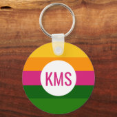 Kleurrijke Tropische Strepen Monogram Initiaal Sleutelhanger (Achterkant)