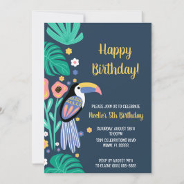 Kleurrijke Tropische Toucan Vogelbloemen Verjaarda Kaart