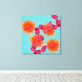 Kleurrijke tropische turkoois Sinaasappel roze blo Canvas Afdruk (Insitu (Houten vloer))