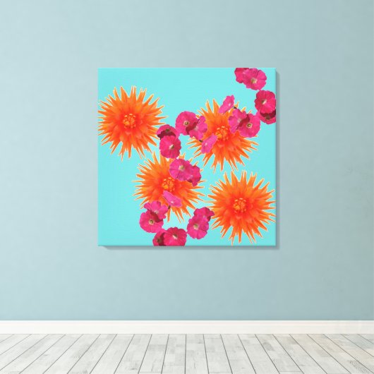 Kleurrijke tropische turkoois Sinaasappel roze blo Canvas Afdruk (Insitu (Houten vloer))